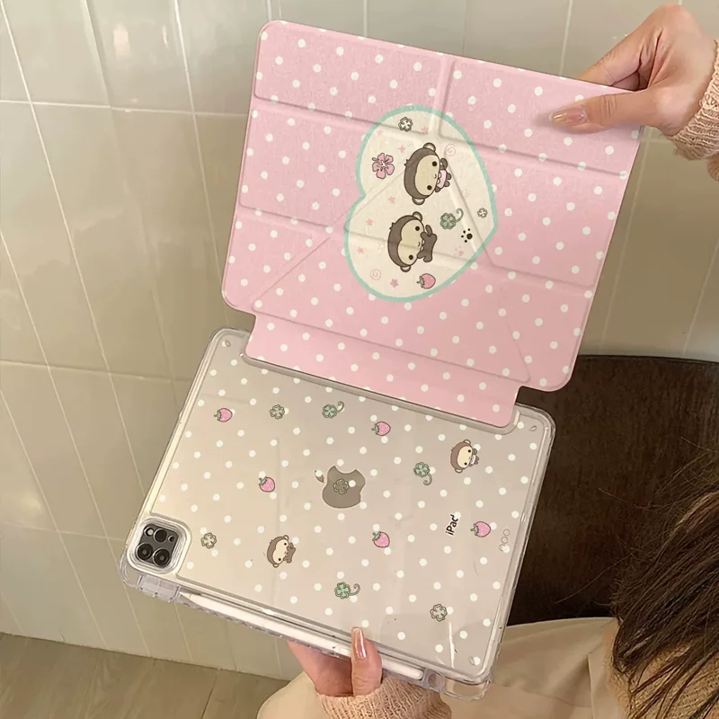 Pink Polka Dot Monkey Sweet Banana Wings Tablet Case For iPad Pro 13 11th A16 12.9' 10 9 8 7 6 Th Air 3 2 1 Mini 7 6 5 4 Cover