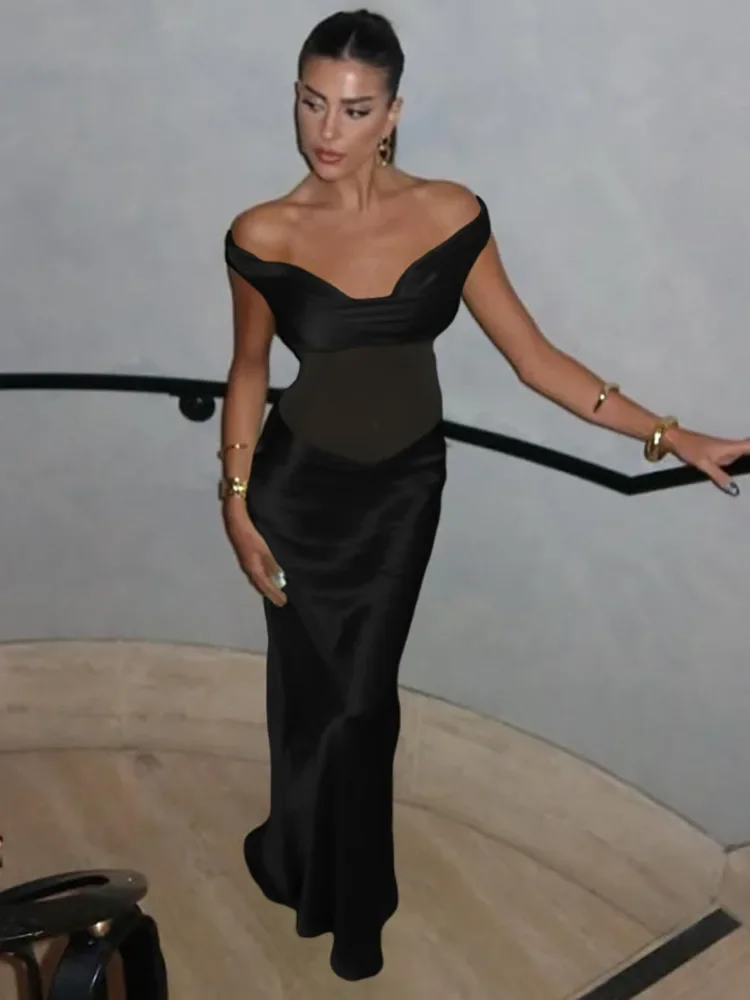 

Off-shoulder Backless Sexy Maxi Dress For Women Fashion Patchwork Strapless Sleeveless Bodycon Club Party Long Dresses 2025