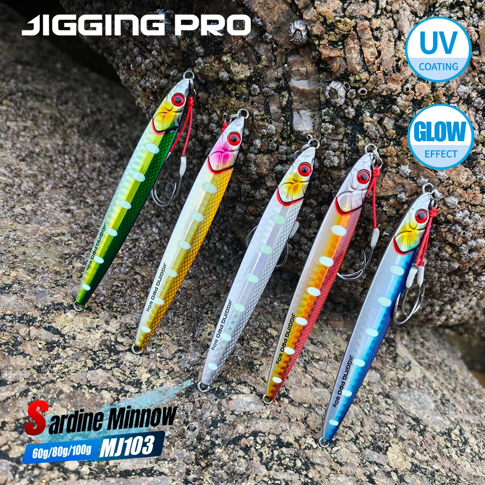 

JIGGINGPRO Sardine Minnow Metal Jigs 60g 80g 100g Sea Fishing Lures Vertical Long Jig Shore Jigging Lure For Amberjack Kingfish