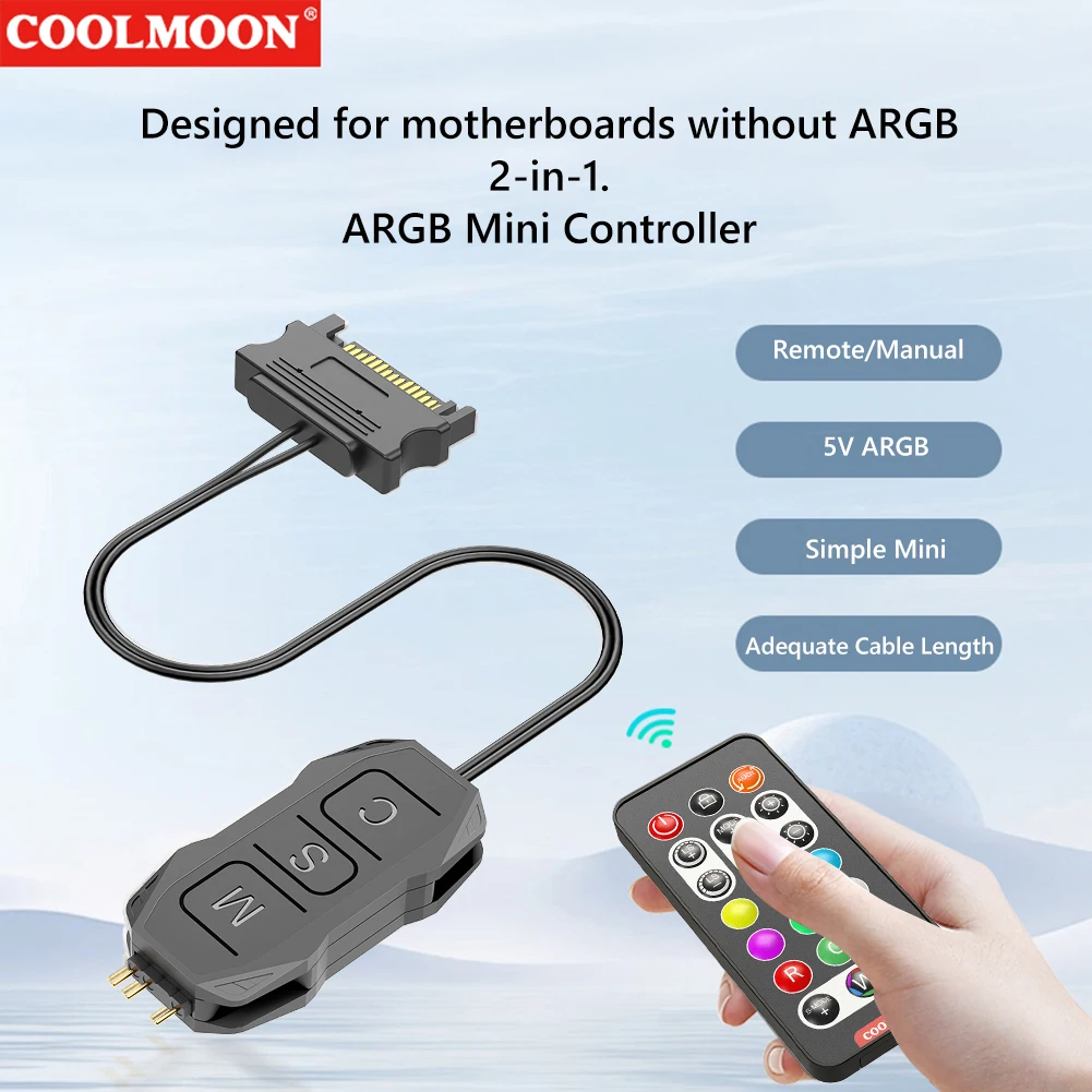 COOLMOON ARGB Controller Cable 5V 3Pin To SATA Interface Extension Cable RGB Sync Controller Cable for PC Fan Light Strip