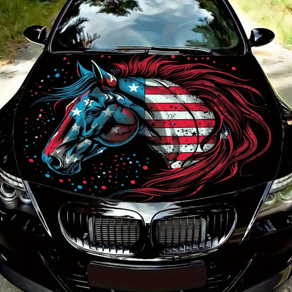

Unique Horse Pattern With Flag Elements Car Hood Sticker - Durable Polyvinyl Chloride (PVC), Custom Car Hood Wrap, Sedan/SUV Hoo