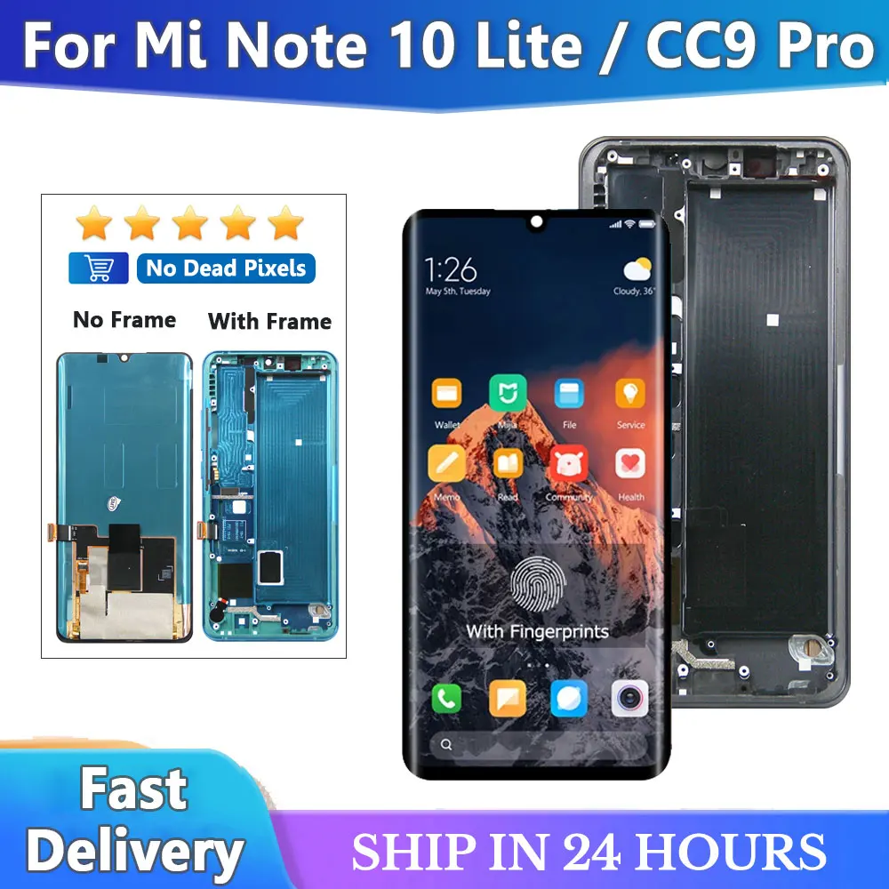 

6.47" Tested For Xiaomi Mi CC9 Pro LCD Display Touch Screen Digitizer Assembly For Xiaomi Mi Note 10 Lite LCD With Frame