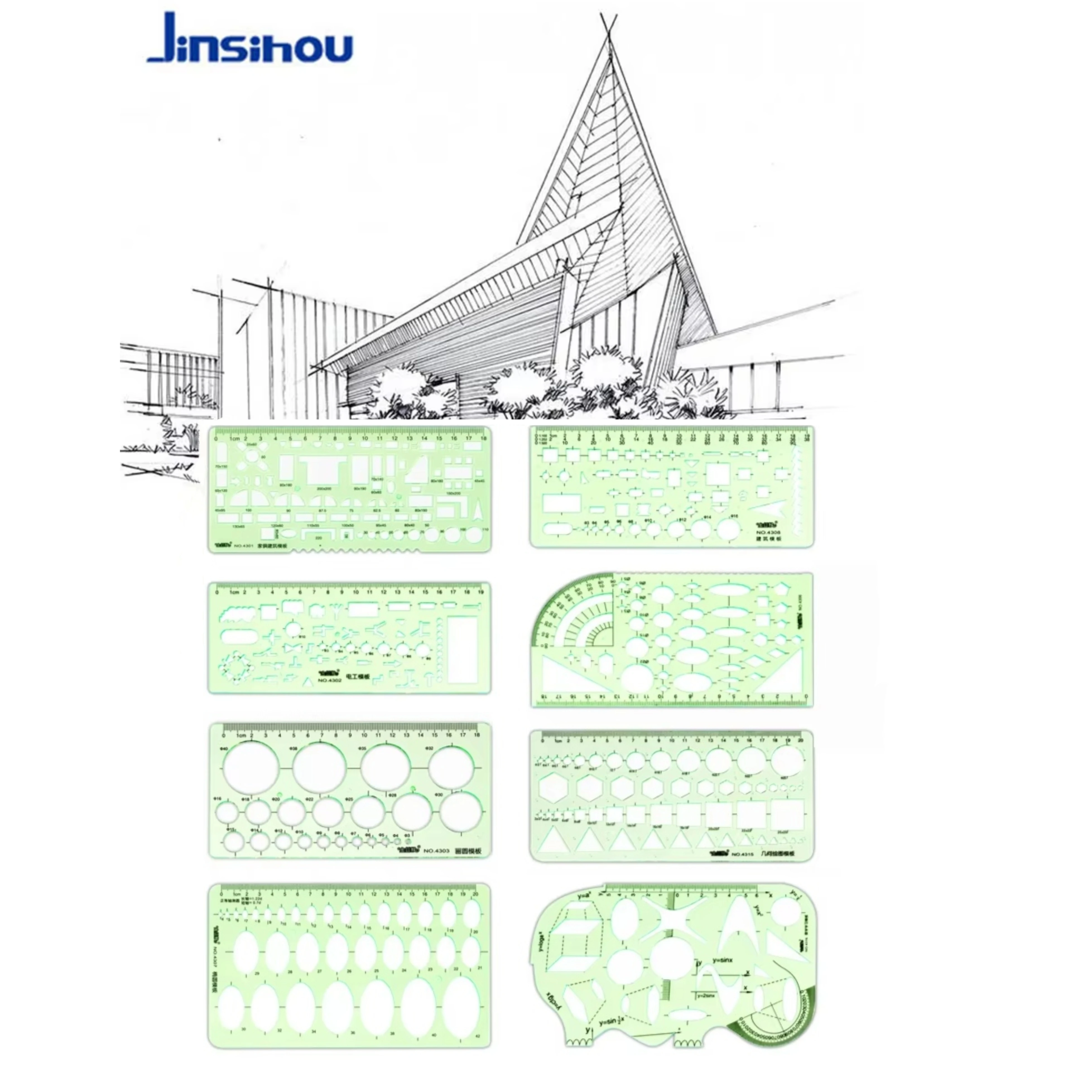 Jinsihou Circle Template Green Durable K Resin Oval Measuring Ruler Digital Drawing for Furniture Office and School Formwork