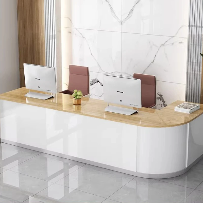 

Luxury Shop Reception Desk Modern Business Hairdresser Reception Desk Elegant Office Curved Comptoir Caisse Corner Furniture