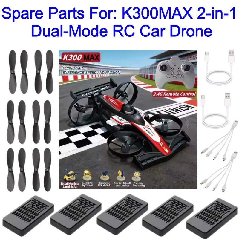 K300MAX 2-in-1 Dual Mode Land and Air Drone Racing Car Accessories 3.7V 500mA Battery Propeller USB Charging Line Spare Parts