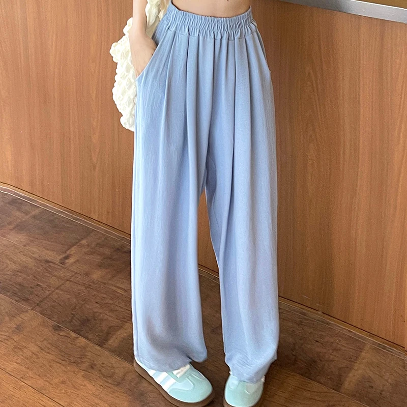 Women Summer Casual Streetwear Pants Lady Fashion Streetwear Baggy Wide Leg Trousers Female High Waisted Straight Leg Joggers