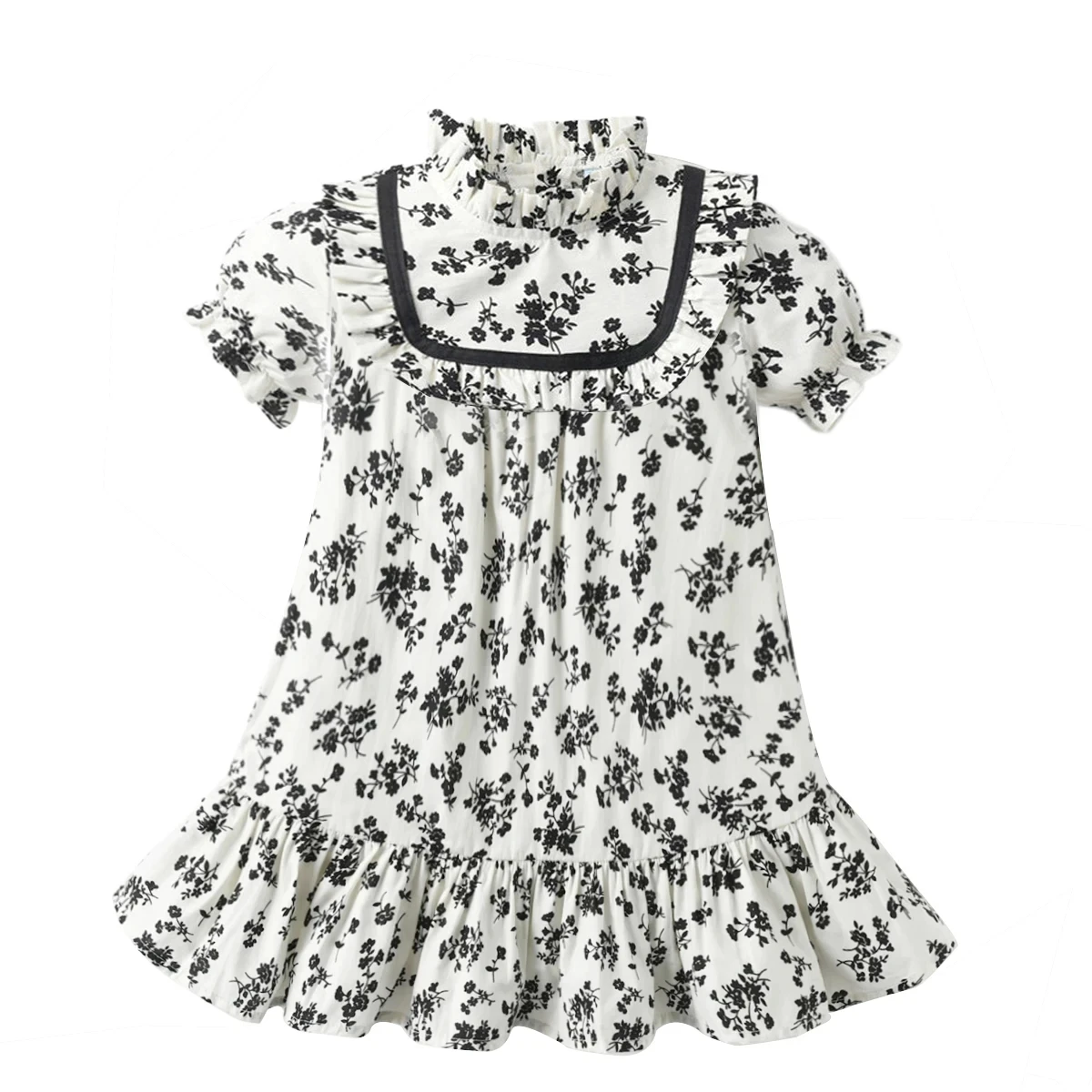 Herbst Bruder Schwester Passende Kleidung Mädchen Schwarz Flora Baumwolle Kleid Baby Kurzarm Strampler Rüschen Kragen Jungen Shorts