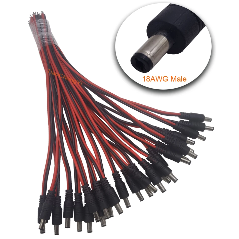 18 AWG DC connector 5.5X2.1mm 2.5mm Power Pigtail Cable Jack Male Female connector 30cm Wire For LED strip light CCTV Cameras image 4