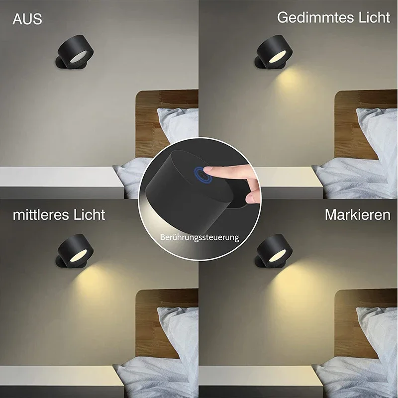 ไฟ LED ข้างเตียงชาร์จผ่าน USB โคมไฟประดับผนังทันสมัยไฟอ่านหนังสือไฟปรับไฟห้องนั่งเล่นด้วยรีโมทควบคุมระยะไกล