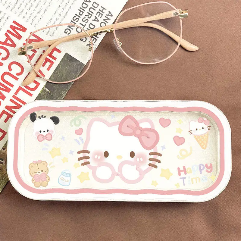 

Портативная коробка для хранения очков Miniso Hello Kitty аниме кавайный милый мультяшный защитный чехол для солнцезащитных очков в форме сердца для девушек Подарок