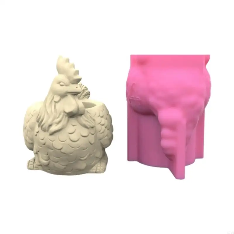 

X7XB Unique Silicone Flowerpot Molds Rooster Shaped Vase Molds Holder Moulds Silicone Material Suitable for Resin Clay