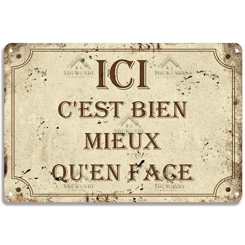 Vintage French Quote Metal Tin Sign Set Retro Toilettes Aperos Bar Pub Wall Art Decor for Man Cave Kitchen Rustic Iron Painting - view 3
