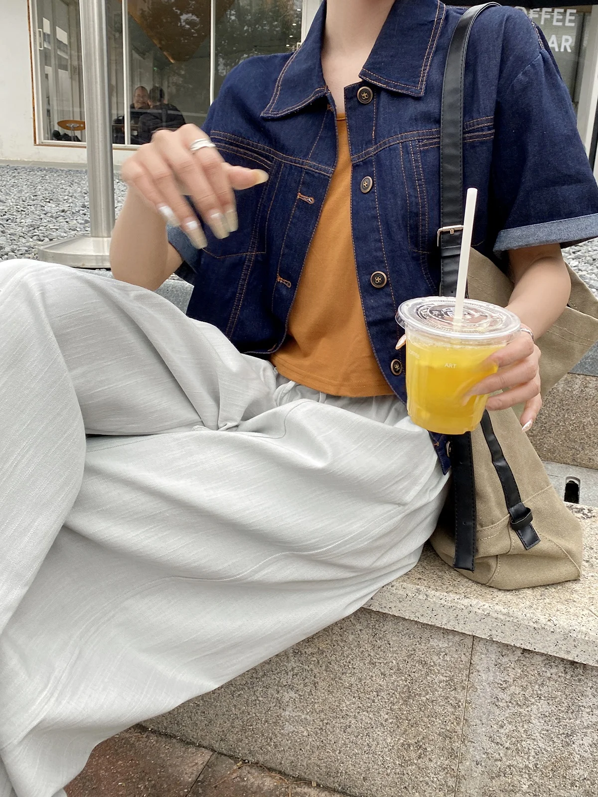 

Feelroom Women's Denim ort Sve irt Casual Summer Two-Piece Set Hong Kong Sle Top Loose Fit Outerwear