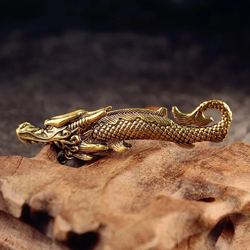 solid brass Traditional Mythical Animal Dragon Head Fish Body Statue Lucky Home Decor Crafts Antique Copper Bottle Opener