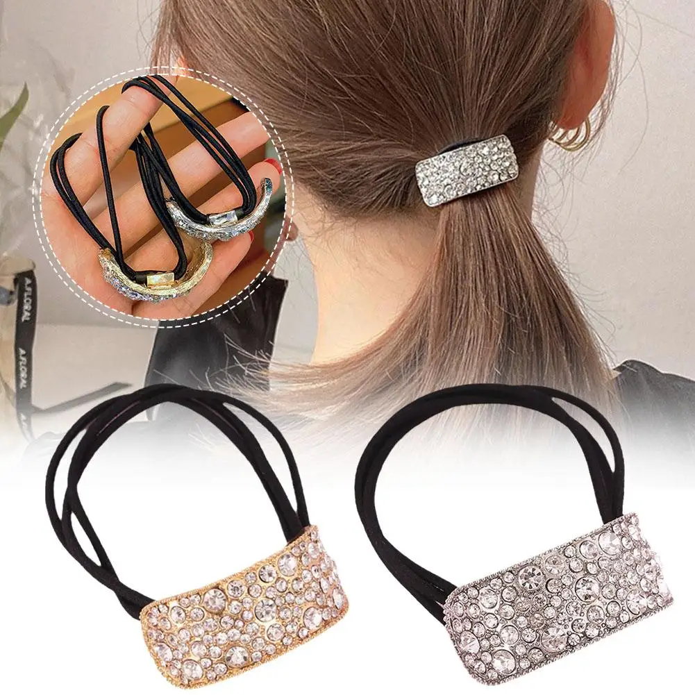 1PCS Square Rhinestone Elastic Hair Bands Hair Accessories Korean Upscale Full Sparkly Ties Scrunchies Vintage Crystal Hair Z3K2