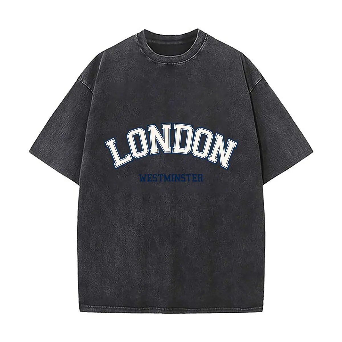 London Westminster Collegiate Varsity Typography Design Washed Short Sleeve Loose Streetwear Tee Hip Hop