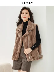 Vimly Faux Fur Waistcoat Warm Winter Vest for Women 2023 Lapel Zip Up Windproof Sleeveless Fluffy Jacket Female Outerwear 50381