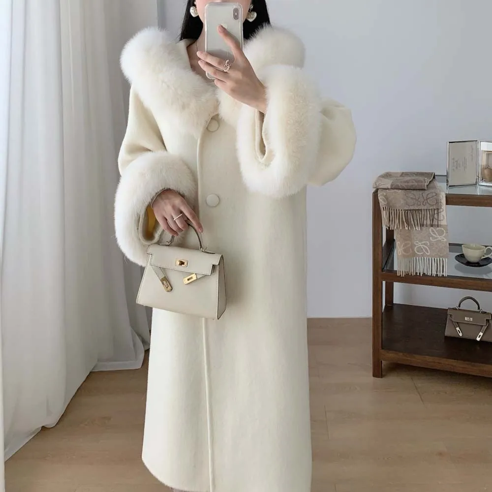 2025 outono inverno casaco de lã para mulheres gola de pele manga comprida casacos cardigan