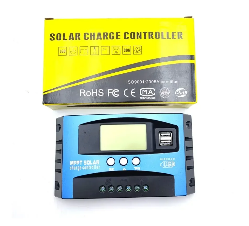 LCD Display Dual USB MPPT Solar Charge Controller Auto 12V 24V 30A 50A 80A 100A for Charge Discharge