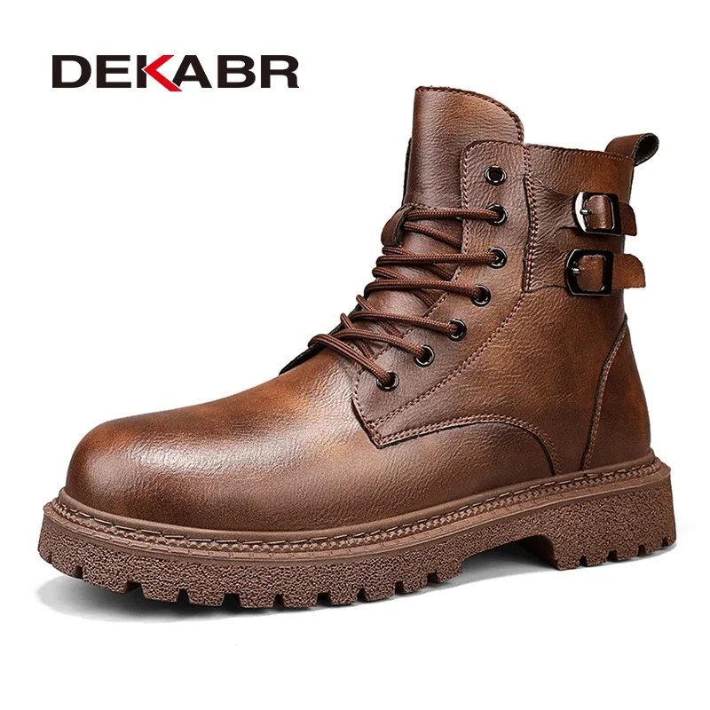 DEKABR New Men Snow Boots Cowhide Winter Thick Plush Waterproof Slip-Resistant Zipper Keep Warm Winter Shoes Plus Size 46