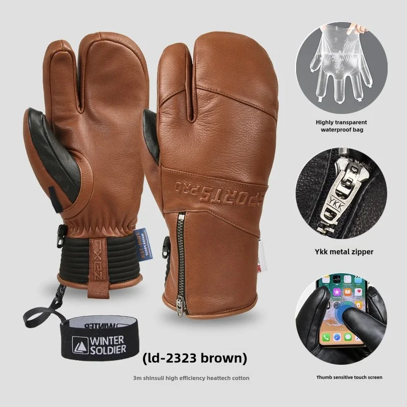Snowboard Ski Gloves Professional Thermal Waterproof Wrist Guards Snowmobile Cycling Leather 3M Cotton Skiing Gloves Men Women