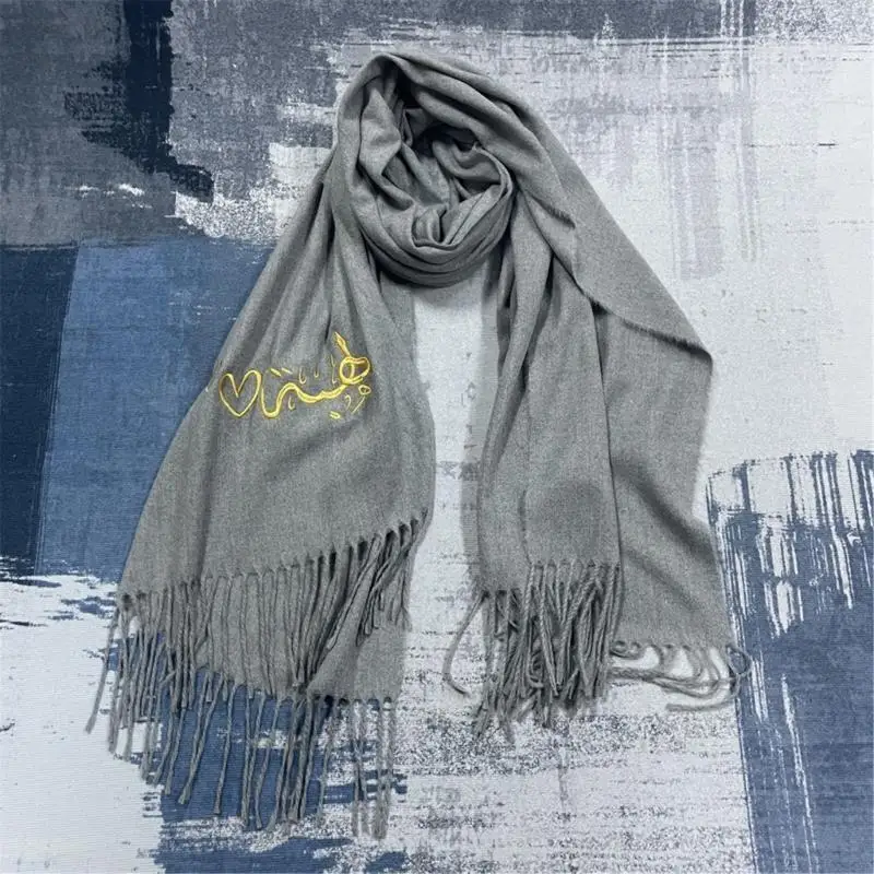 L5YA وشاح صلاة مطرز للنساء والرجال كبير الحجم بشراشيب مهدبة شال للصلاة #4