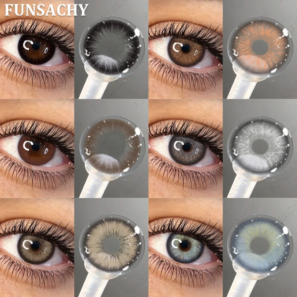 FUNSACHY 2 Stück Neue Braune Farbige Kontaktlinsen für Party Blaue Make-up-Farblinsen Große Augen Grau-Grüne Linsen Jährliche Weichlinsen