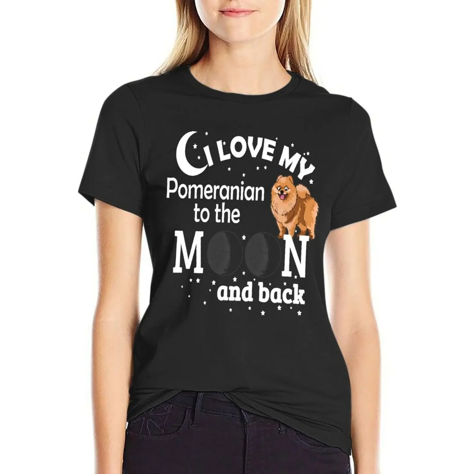 

I Love My Pomeranian to The Moon And Back - Christmas And Birthday Gift Ideas T-Shirt blacks Women's tops