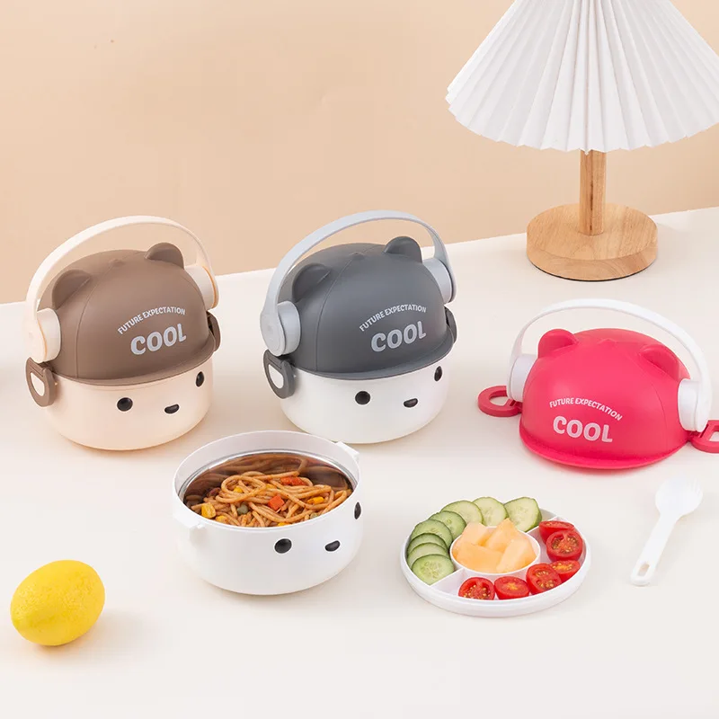 

Cartoon Kid's Lunch Box, Portable Bento Box with Cutlery, Bear Shape Snack Box with Handheld, Microwaveable Food Container