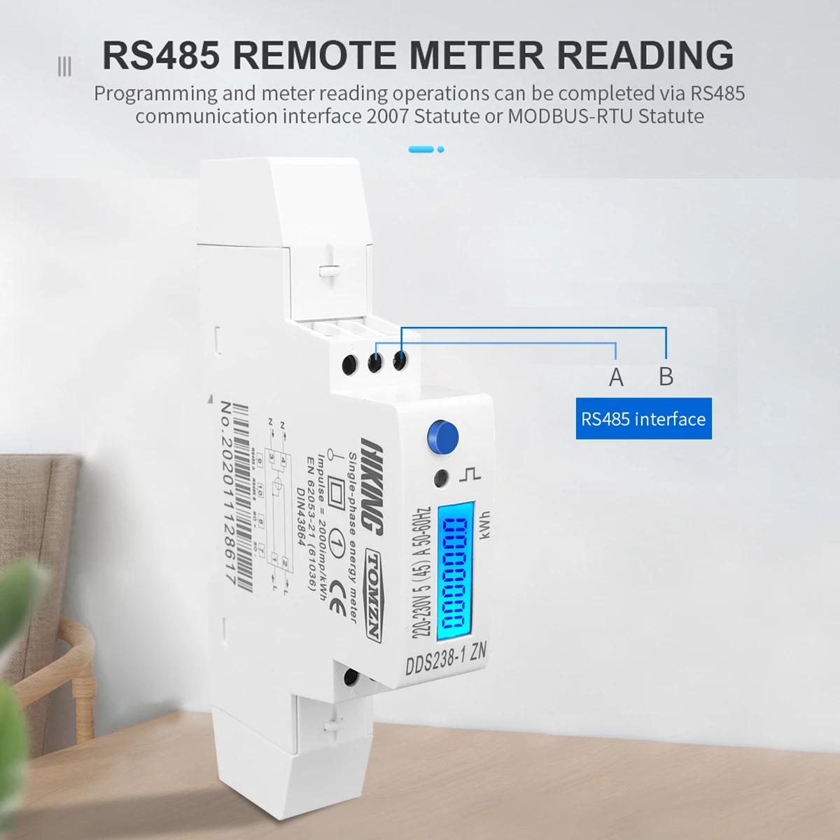 TOMZN 5(45)A 45A 220V 50HZ 60HZ LCD display Single phase Din rail KWH Watt hour din-rail energy meter