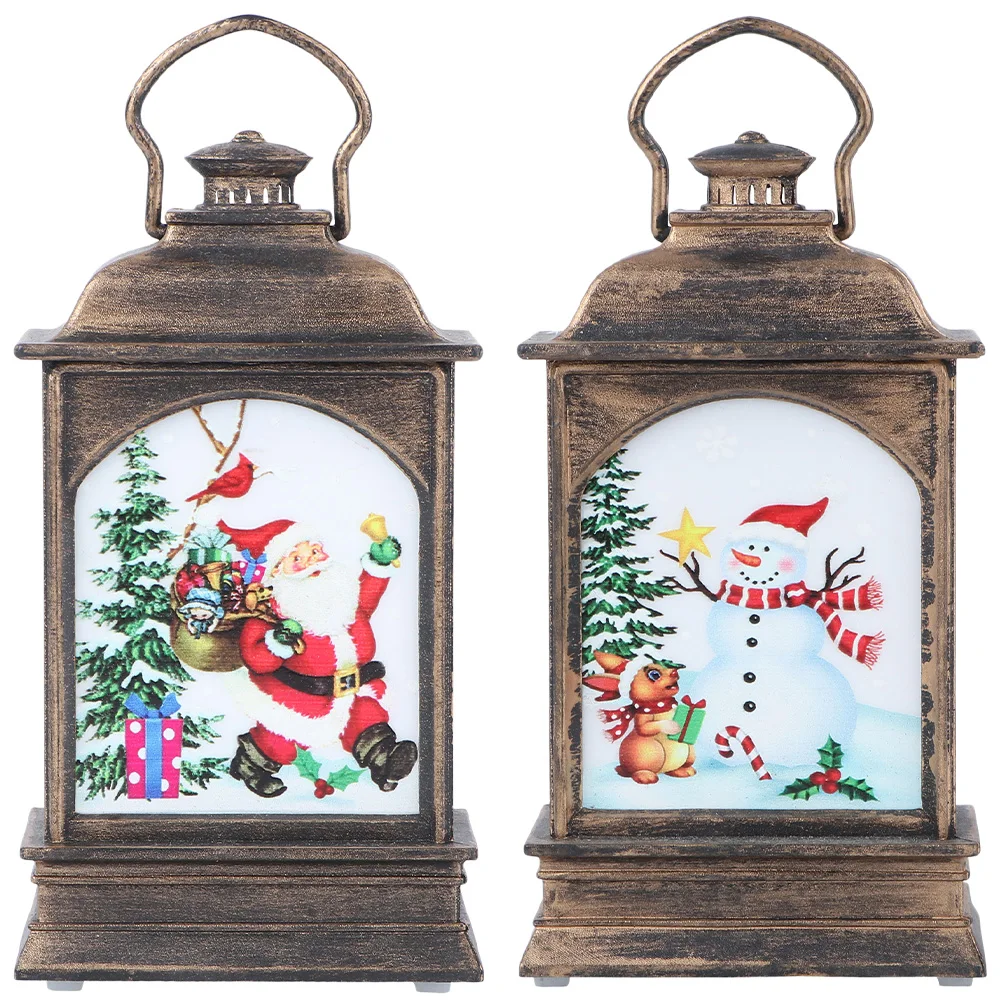 2 Pcs Retro Decor Glowing Night Light Lighting Decoration Christmas Santa Claus Lamp Adorable Scene