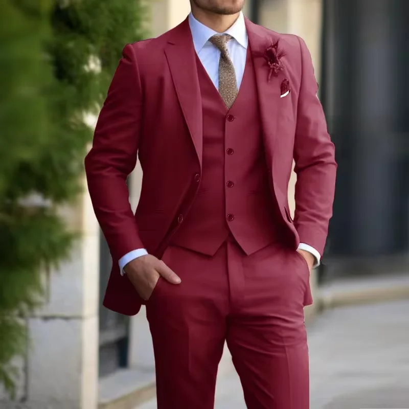 

Formal solid color men's suit wedding business suit jacket vest pants party dance classic occasion men's clothing 3-piece set