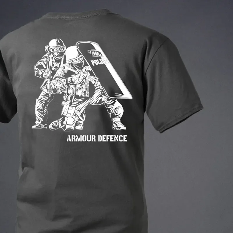 Military Enthusiast Club Military Style Two Person Attack Team Printed T-shirt 100% Cotton Loose Tops Breathable Tee
