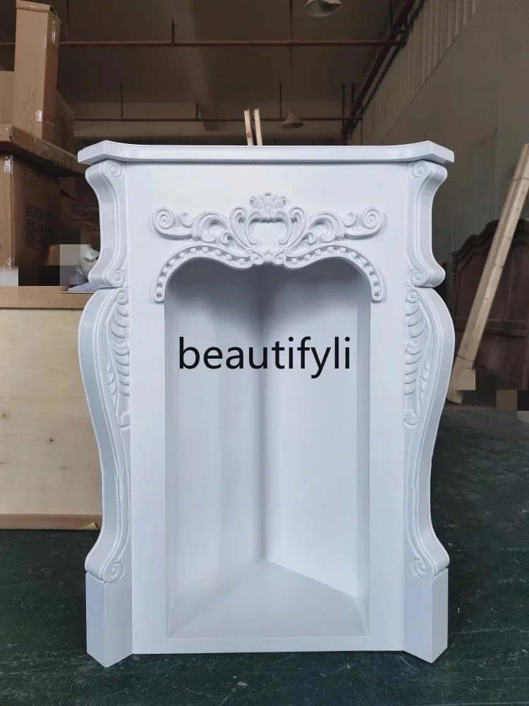 F45 Corner Fireplace Solid Wood Carved Straight Corner Fireplace Decorative Cabinet Storage Rack Triangle Entryway