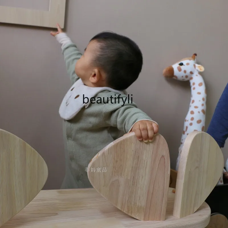 GY INS Double Bench Wing Shape Solid Wood Stool Children's Room Children's Clothing Store Shoe Changing Stool Learning Bench