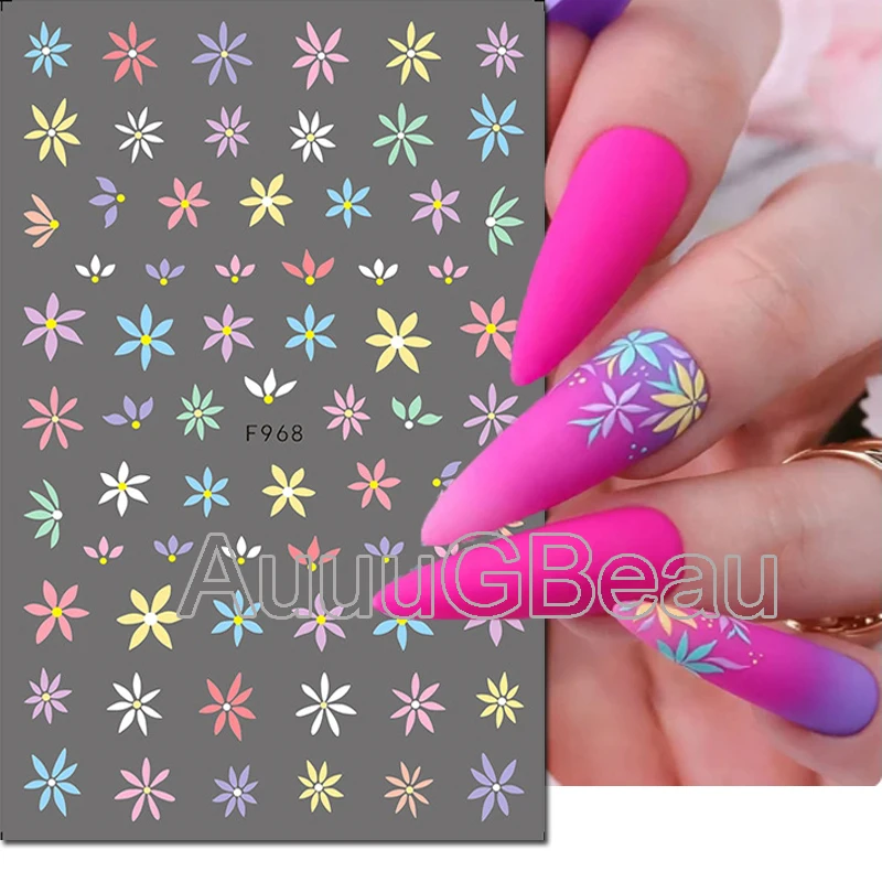 3d Nail Art Decals Candy Colors Petals Florals Daisy Flowers Adhesive Sliders Nail Stickers Decoration For Nail Manicure