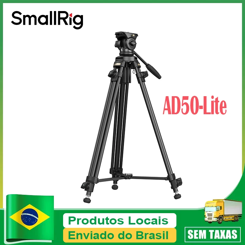 Kit de tripé de vídeo leve SmallRig AD-50 Lite para câmera de filmadora, com carga de até 5 kg e placa QR, corda de elevação de cabeça fluida de 360°