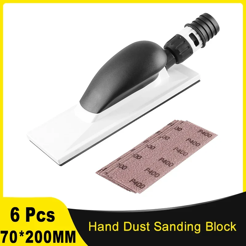 6 Pcs Dust-Free Hand Sanding Block with Sanding Paper 70*200MM Multi Holes for Wood Polishing Car Repair Household Cleaning