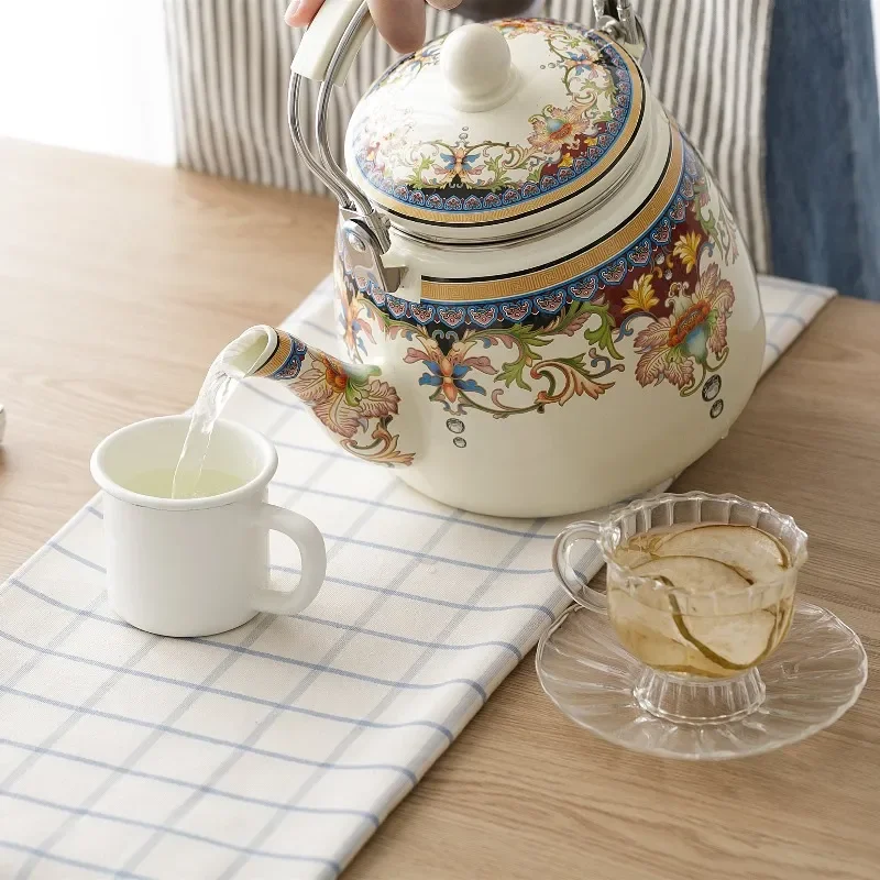 إبريق شاي بالمينا مع فلتر وتحريض وغاز متوافق ، مثالي للعائلات والمطاعم الكبيرة ، 3.3L