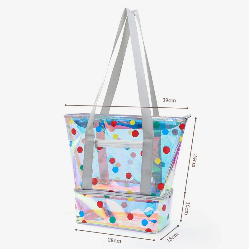 

Casual Fashion Transparent Waterproof Large Capacity Women's Tote Bag Colorful Shoulder Handbag for Summer Swimming Beach 2025