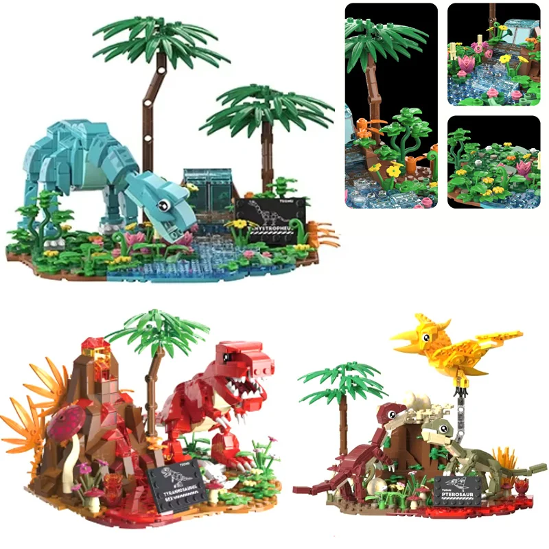 

Rainforest Scene Dinosaur World Tyrannosaurus Rex MOC Building Blocks Animal Boys Assembling Model Bricks DIY Toys Birthday Gift