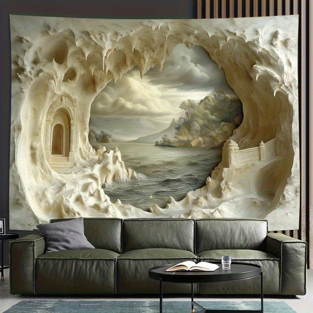 

3D гобелены с иллюзией в виде пещеры, настенное искусство-винтажный стиль, ткань для гостиной, спальни, офиса, подарок на новоселье, гобелены