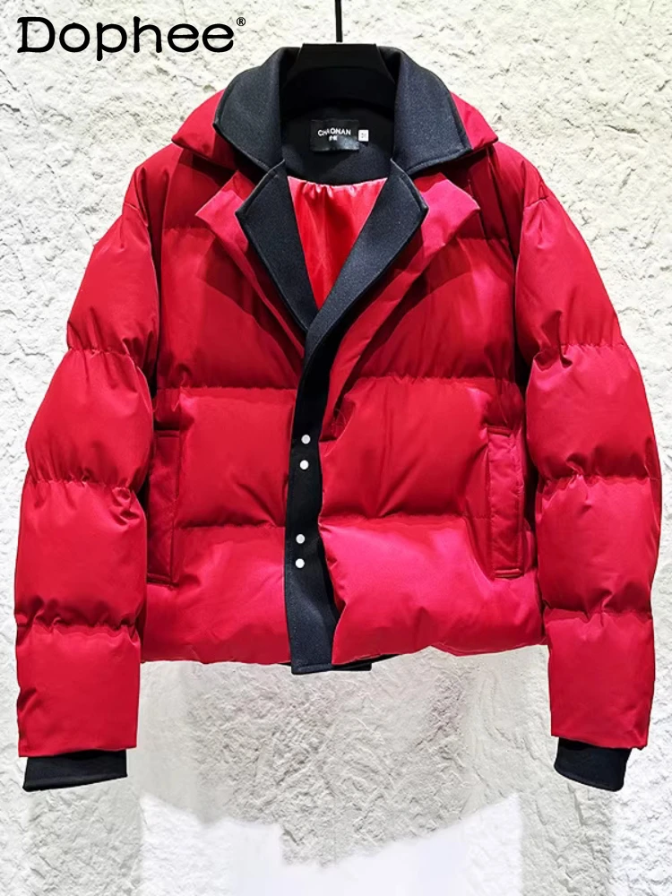 

2026 Spring New Fashion Men's Parkas Unique Design Suit Collar Splicing Faux Two-Piece Parkas Long Sleeve Warm Outerwear Coats