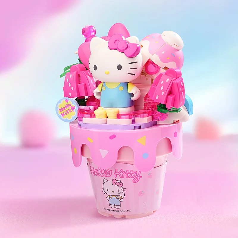 Sanrio Egg Bucket Ice Cream Building Blocks Toy Kuromi Pochacco Melody Hello Kitty Model Cute Ornament Valentine Day Gift