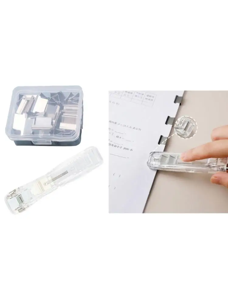  Paper Clamp Dispenser Handheld Paper Clip Clamp Dispenser 40 Sheets Capacity, Reusable Paper Clamp Office Binding Tool