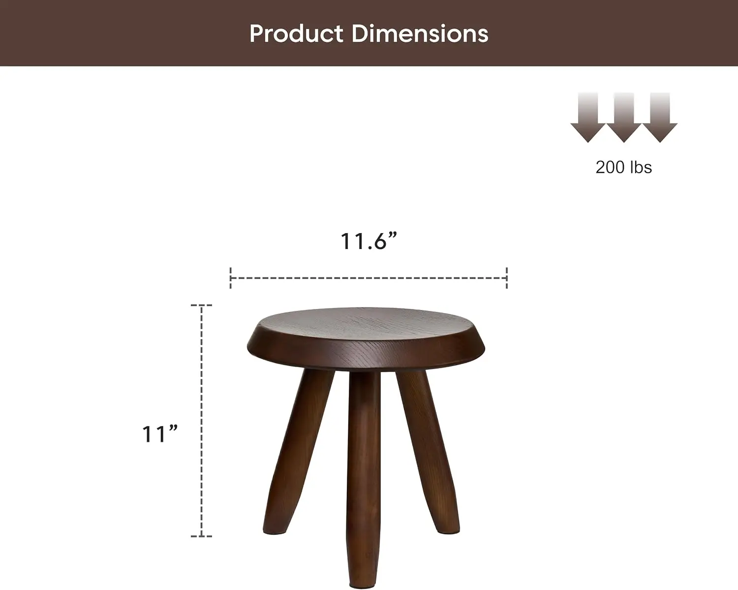 Low Solid Wood Stool Handcrafted Small Accent Side Table Nightstand Footstool Plant Stand Three Legged Wooden Seating Stand Furniture For Living Room Bedroom Walnut - view 3