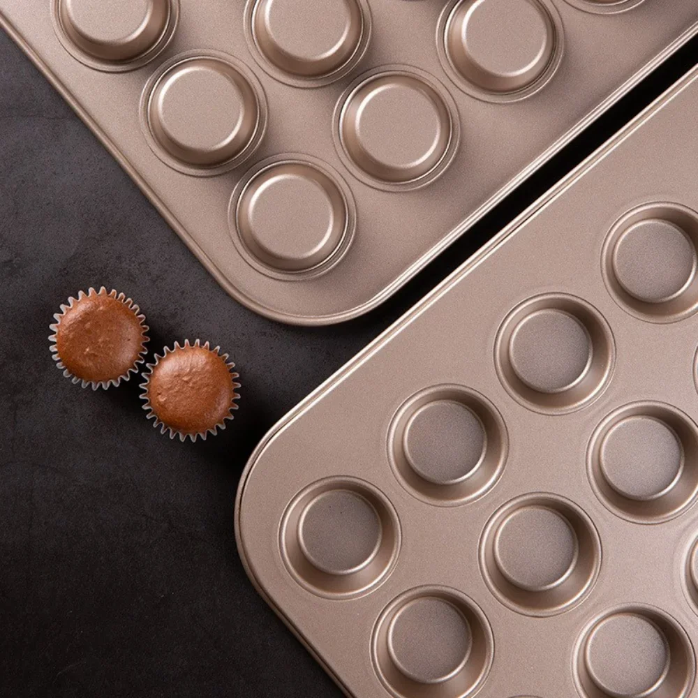 Enipate 24 Cup Mini Bundt Pans Mould Tray Baking Small Cupcake Mold Non Stick Gold Muffin Trays Muffin Cheesecake Cup