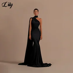 Lily Black Stain Mermaid Prom Dresses Hater Sleeveless فساتين السهرة Sexy Sweep Train Party Dresses Backless Evening Dresses