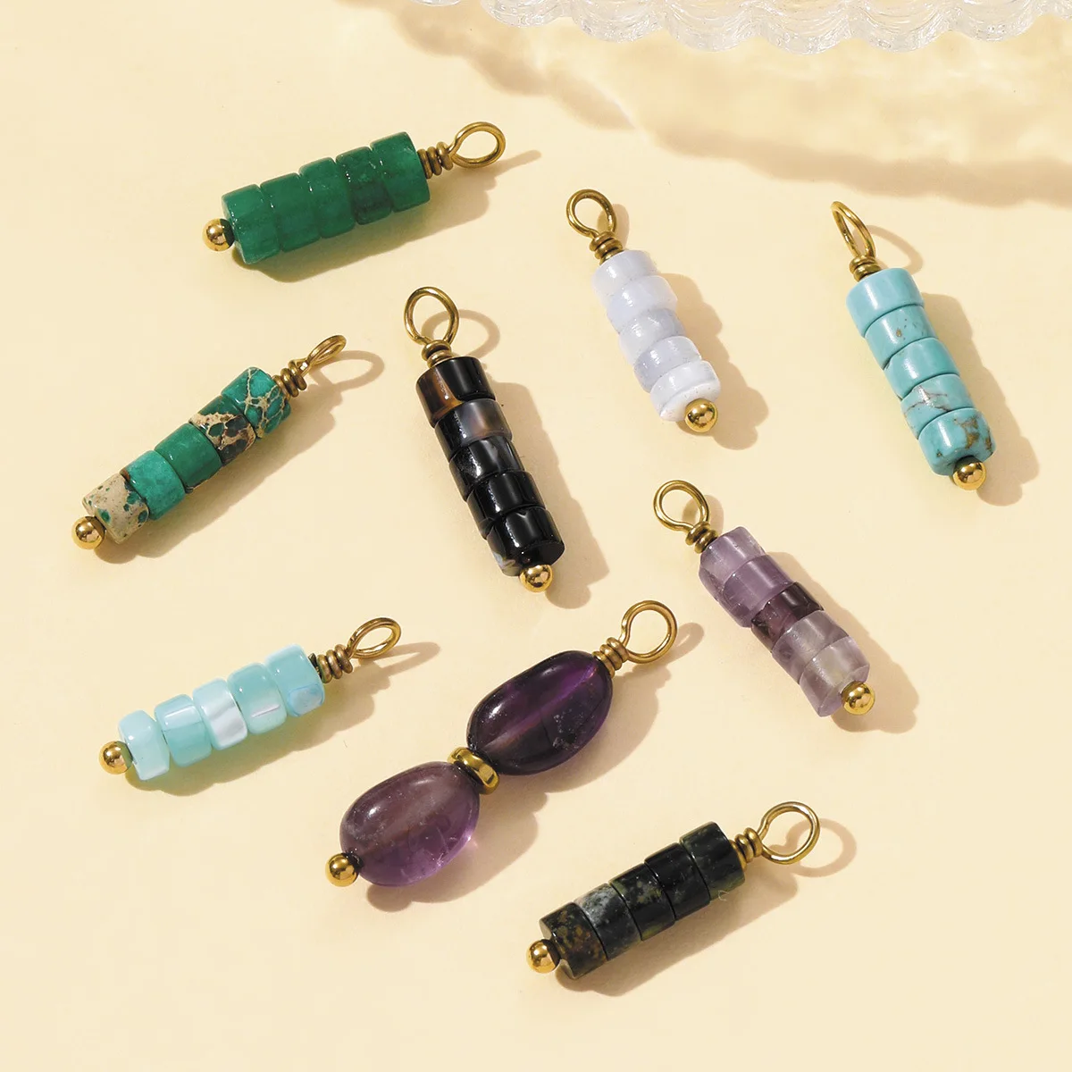 Natursteinperlen, kleine wasserdichte Charms, vergoldeter Edelstahl für DIY-Halskette, Armband, Damen, Schmuckherstellung