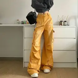 Overall Meerdere Zakken Streetwear Stijl Mode Straight Vintage Hoge Taille Jeans Vrouwen Retro Brede Baggy Y Y 2K Denim Trouserove